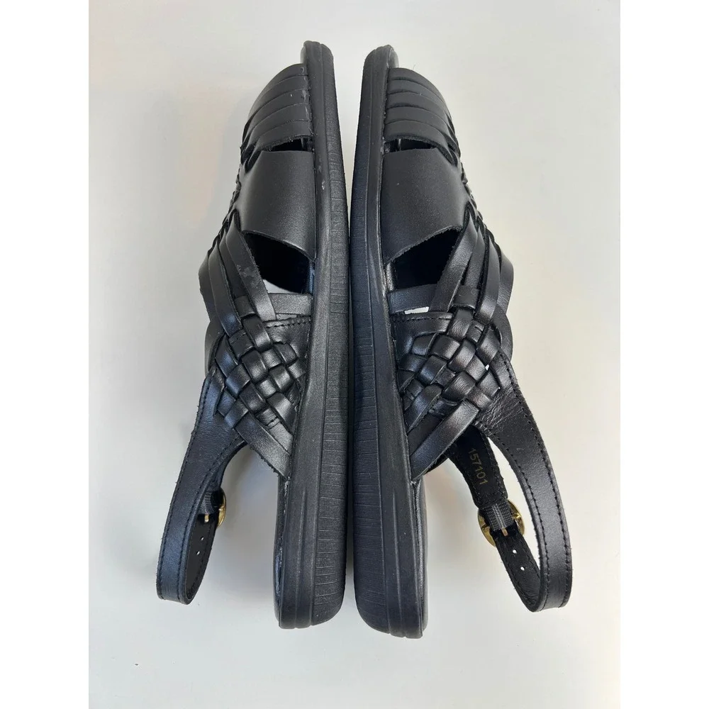 Softspots Black‎ Leather Woven Slingback Sandals Womens 8M Comfort Boho Shoes